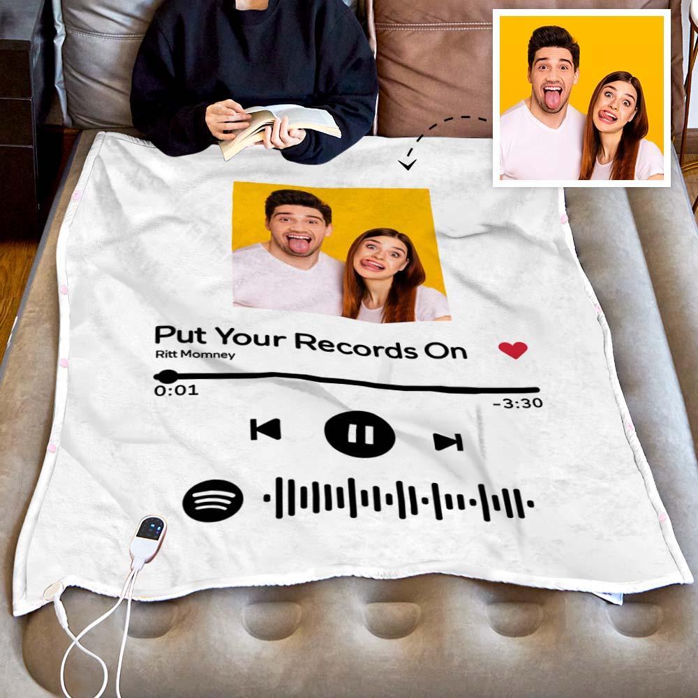 Custom Spotify Code Heated Blanket Photo Blanket Winter Warm Gift 10 Heat Settings Heating Blanket with 3 Time Settings - soufeelus