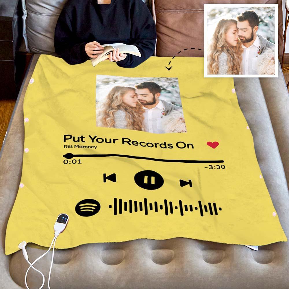 Custom Spotify Code Heated Blanket Photo Blanket Winter Warm Gift 10 Heat Settings Heating Blanket with 3 Time Settings - soufeelus