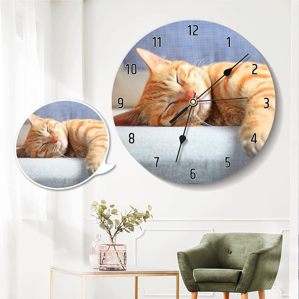 Photo Wall Clock Round Cute Cat - soufeelus