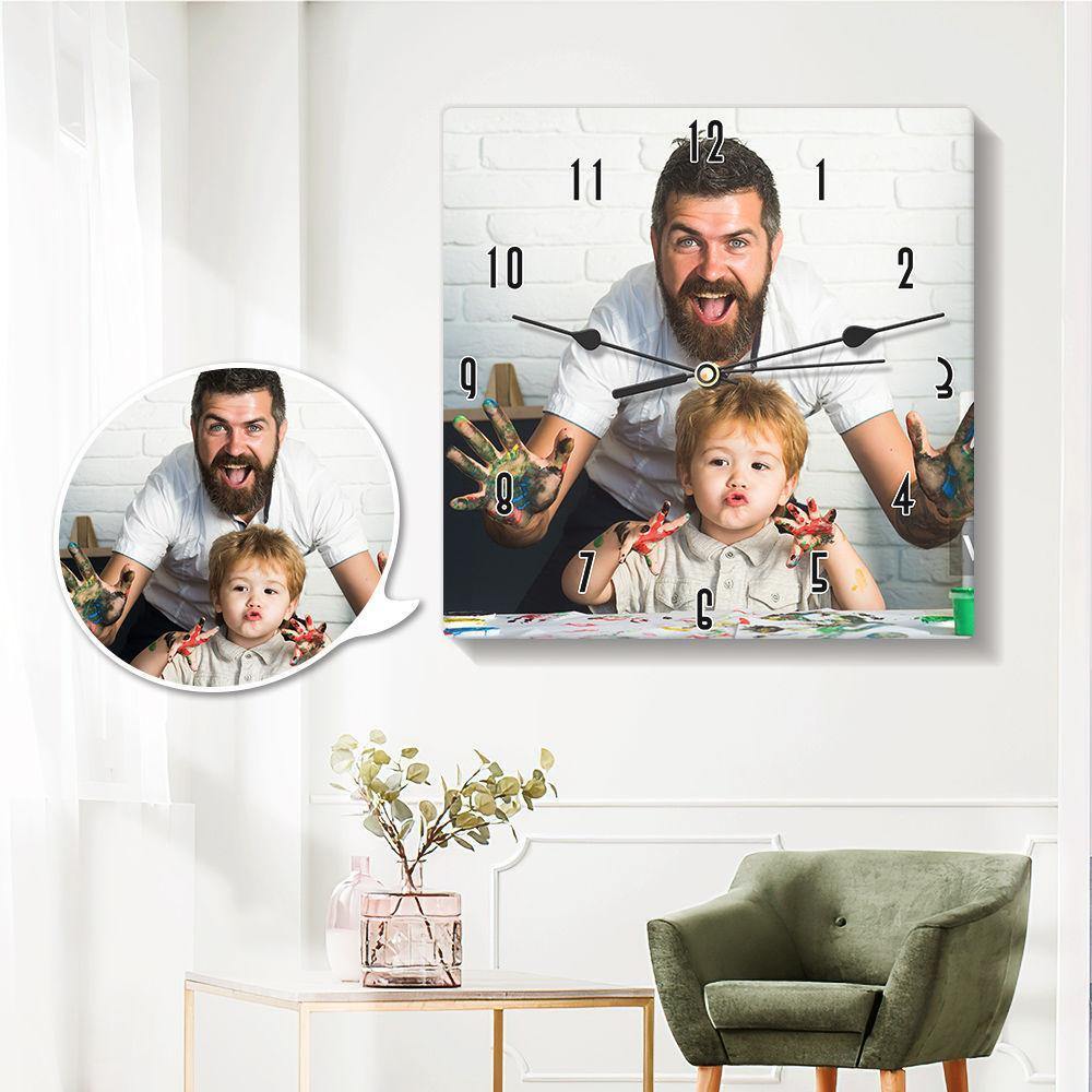 Photo Wall Clock Square Gift for Father - soufeelus