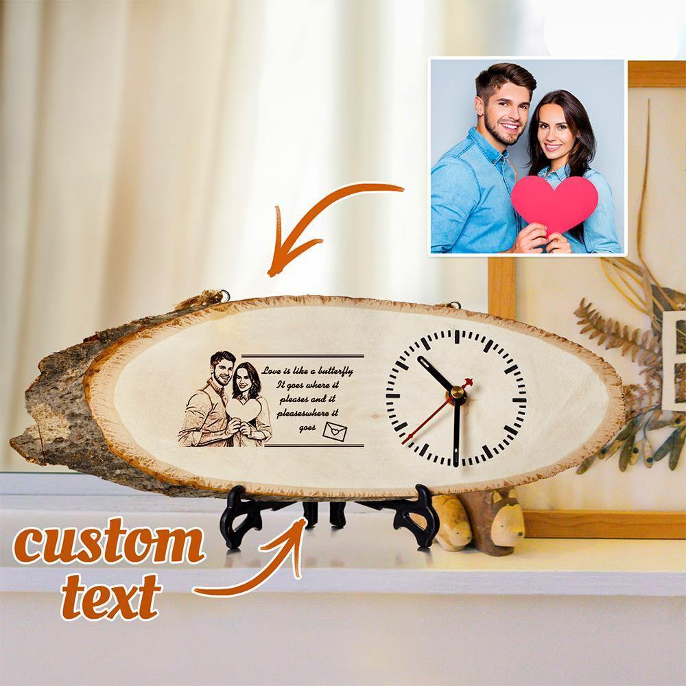 Costom Engraved Photo Timber Wall Clock Best Gift For Your Lover 12*32cm - soufeelus