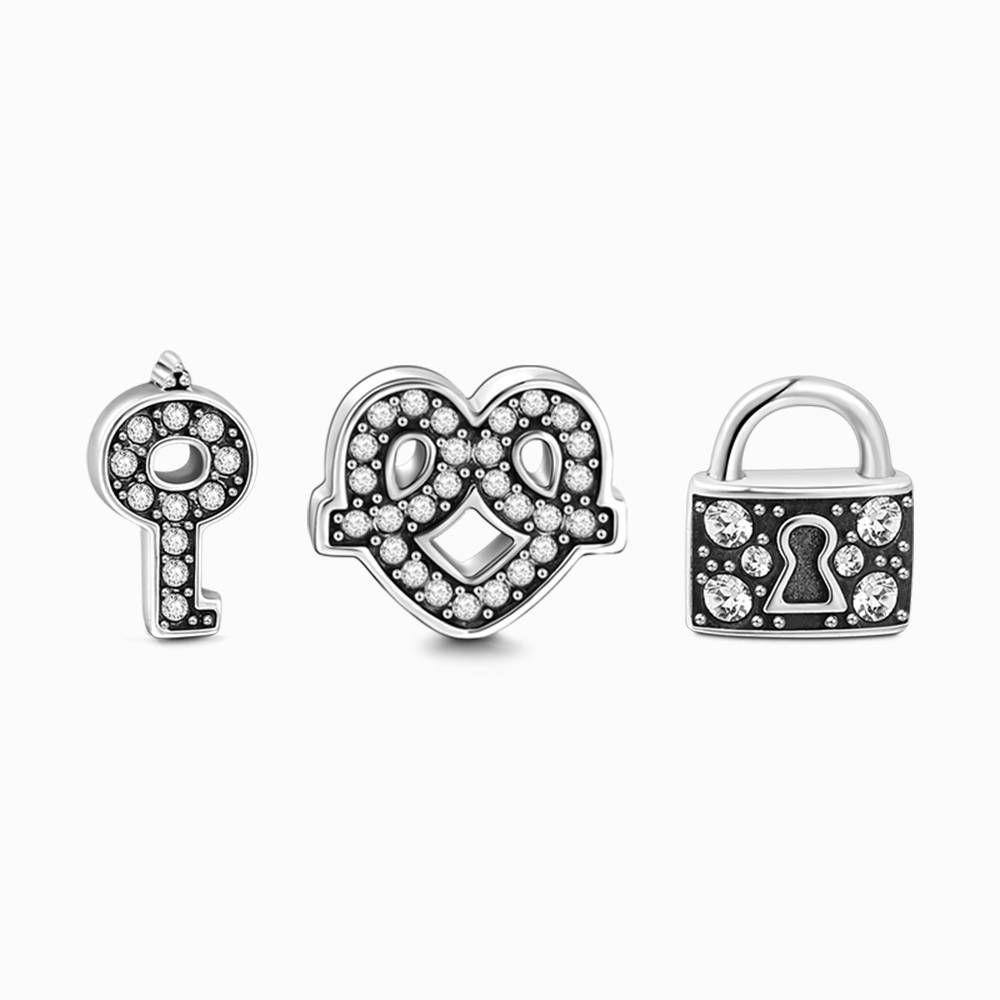 Soufeel Crystal Key to Lock of Heart Petite Locket Charms Set Silver - soufeelus
