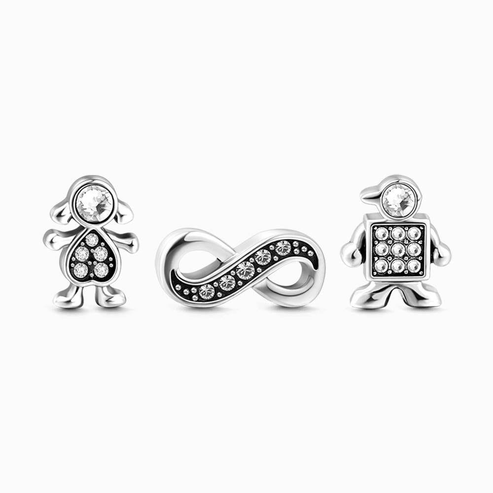 Soufeel Crystal Boy and Girl Infinity Petite Locket Charms Set Silver - soufeelus