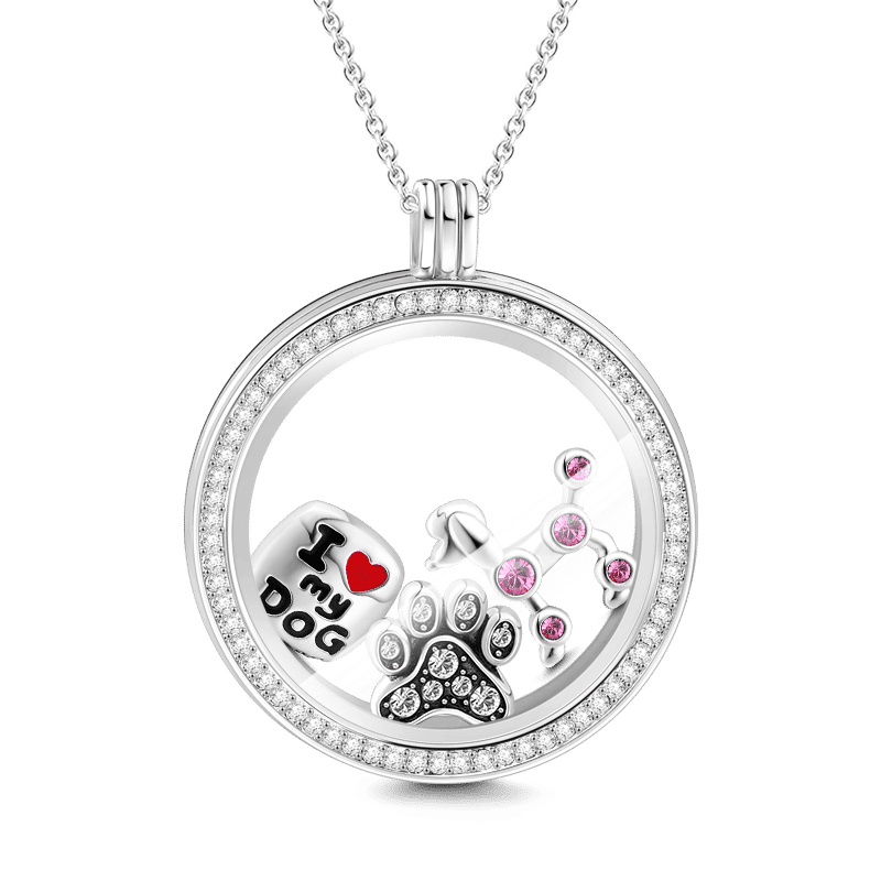 Soufeel Crystal Love My Dog Petite Locket Charms Set Silver - soufeelus