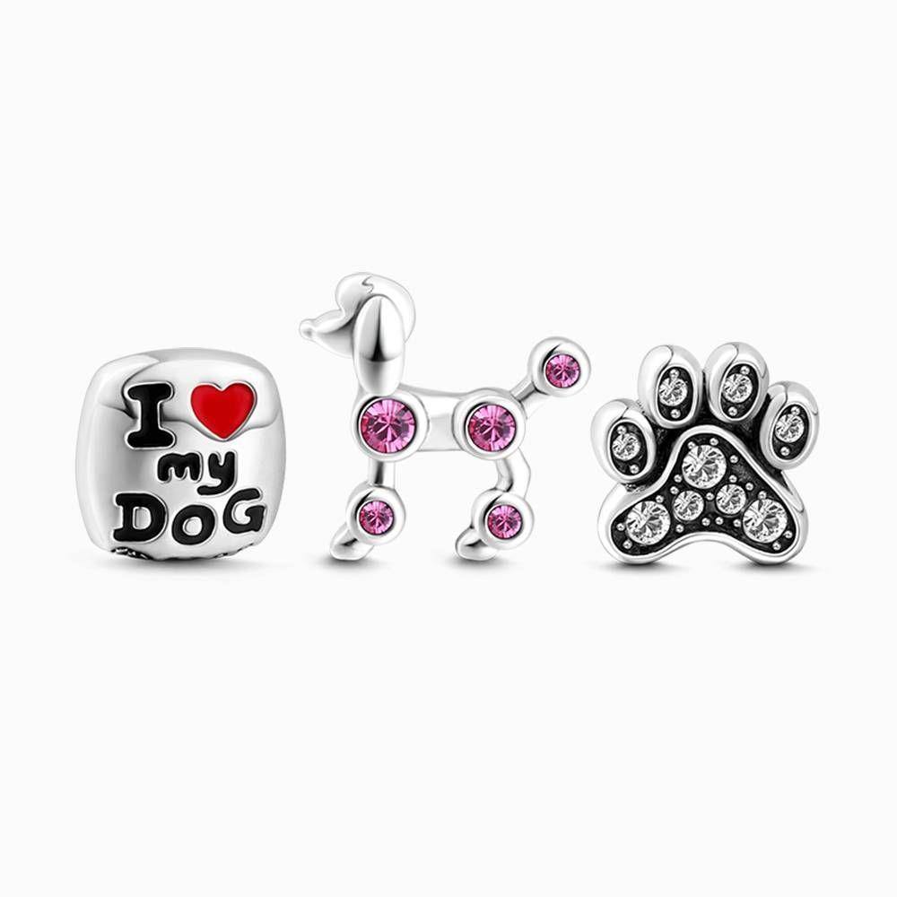 Soufeel Crystal Love My Dog Petite Locket Charms Set Silver - soufeelus