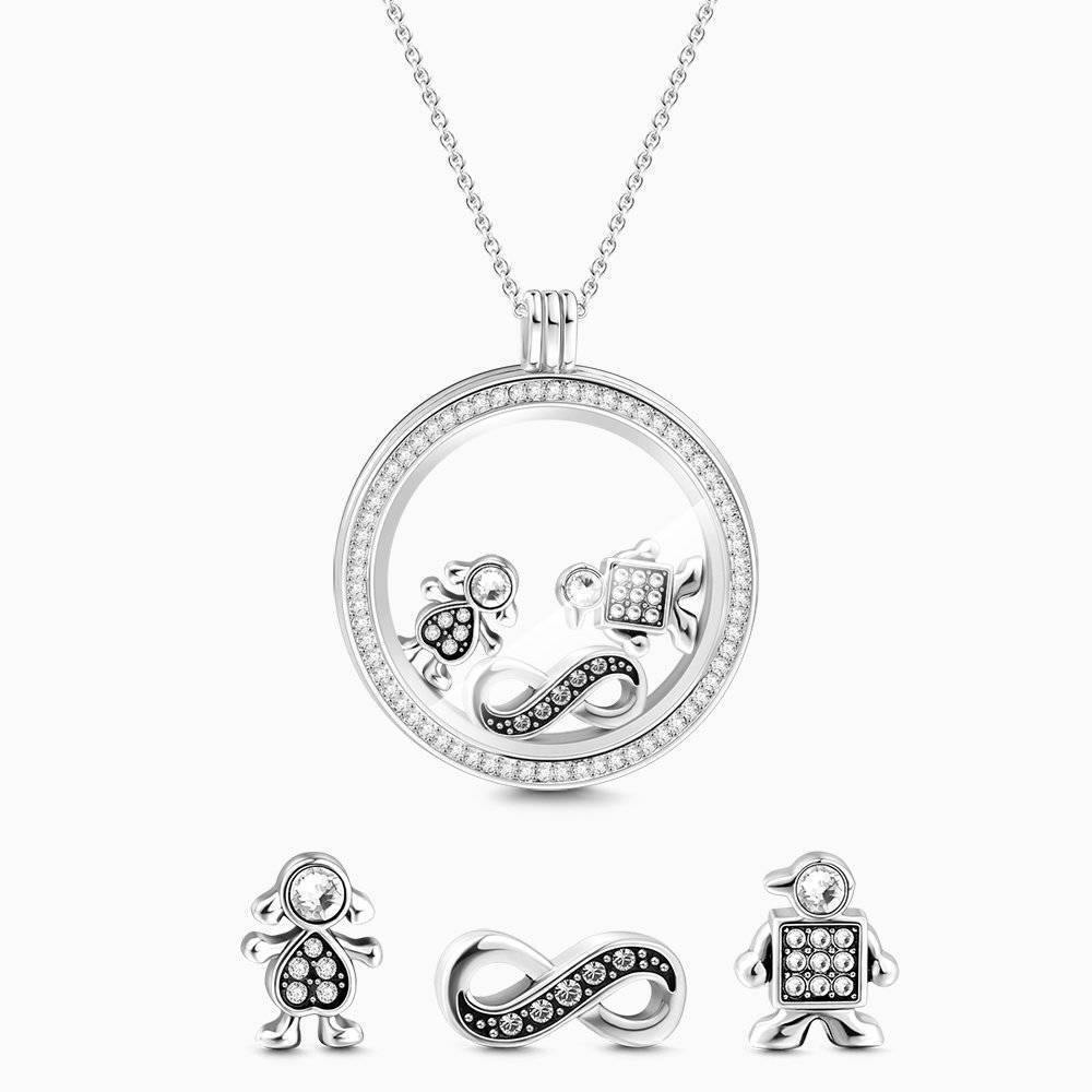 Boy and Girl Floating Locket Necklace Silver - soufeelus