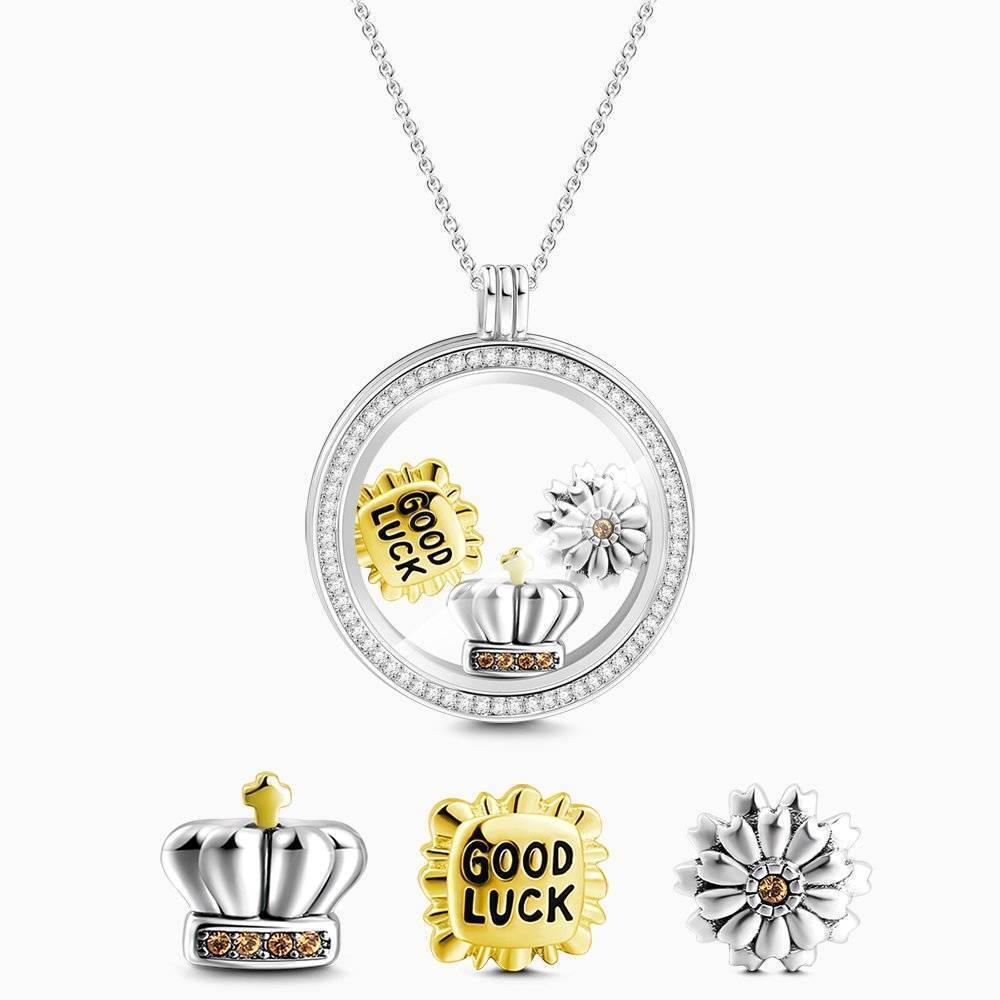 Good Luck Floating Locket Necklace Silver - soufeelus