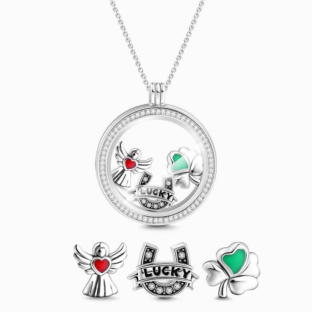 Lucky Angel Floating Locket Necklace Silver - soufeelus