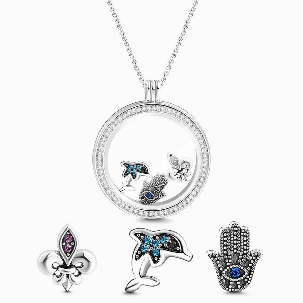 Dolphin Floating Locket Necklace Silver - soufeelus