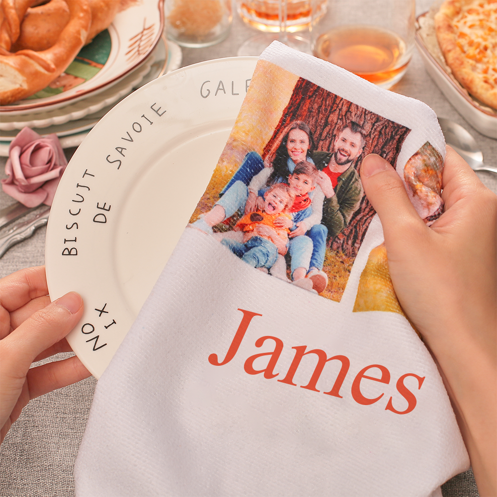 Custom Photo And Engraved Tea Towel Kitchen Decor Gift For Hostess
