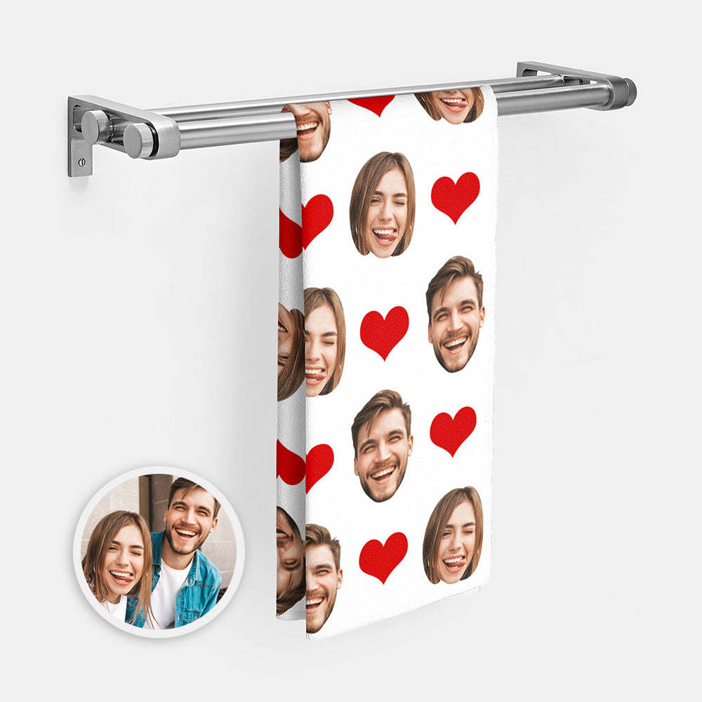 Custom Couple Faces Towel Personalized Photo Towel Funny Gift - 