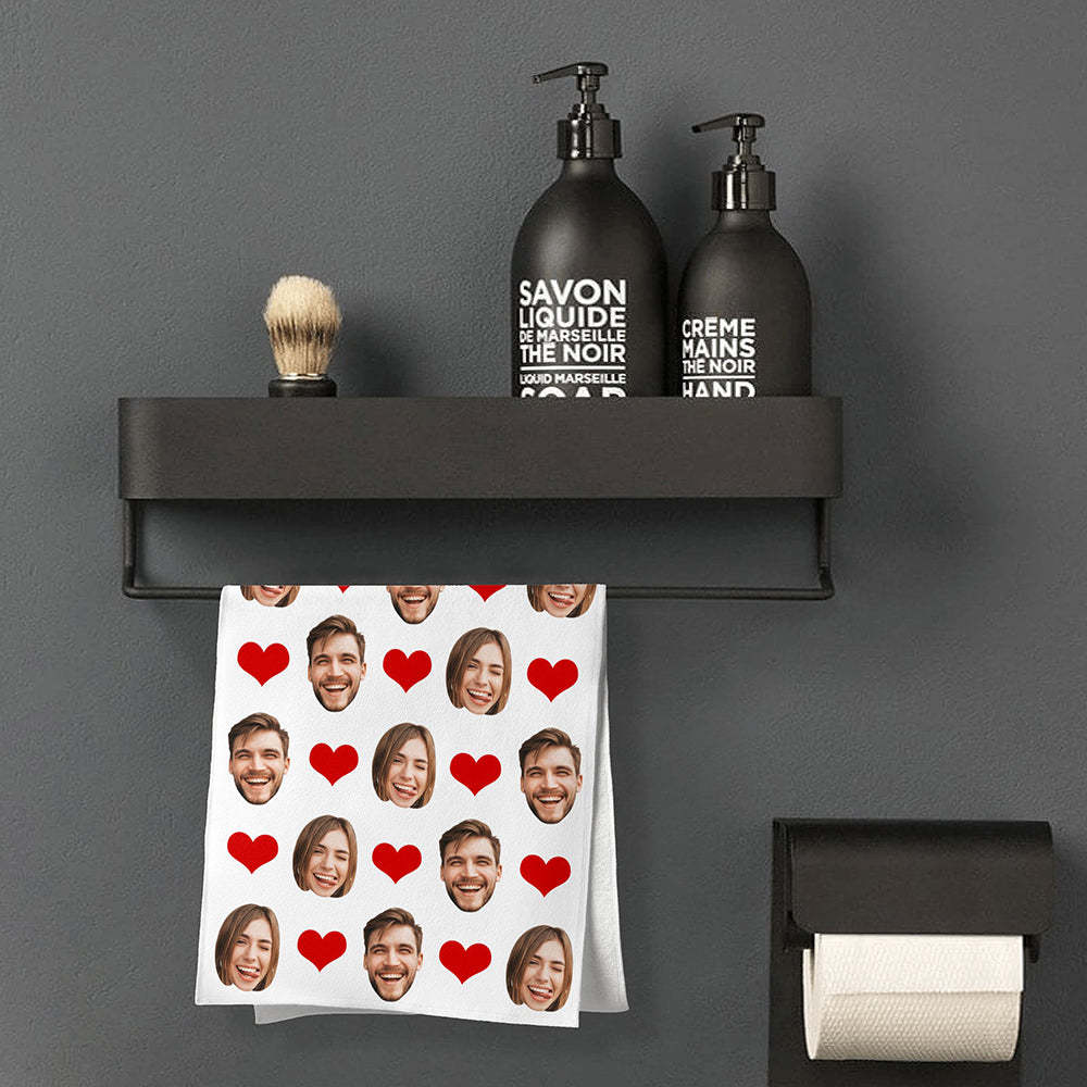 Custom Couple Faces Towel Personalized Photo Towel Funny Gift - 