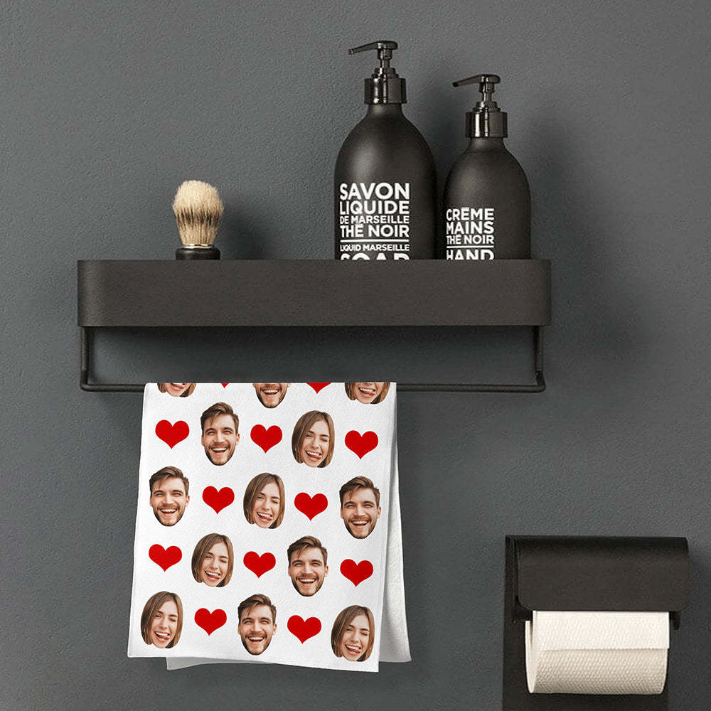 Custom Couple Faces Towel Personalized Photo Towel Funny Gift -