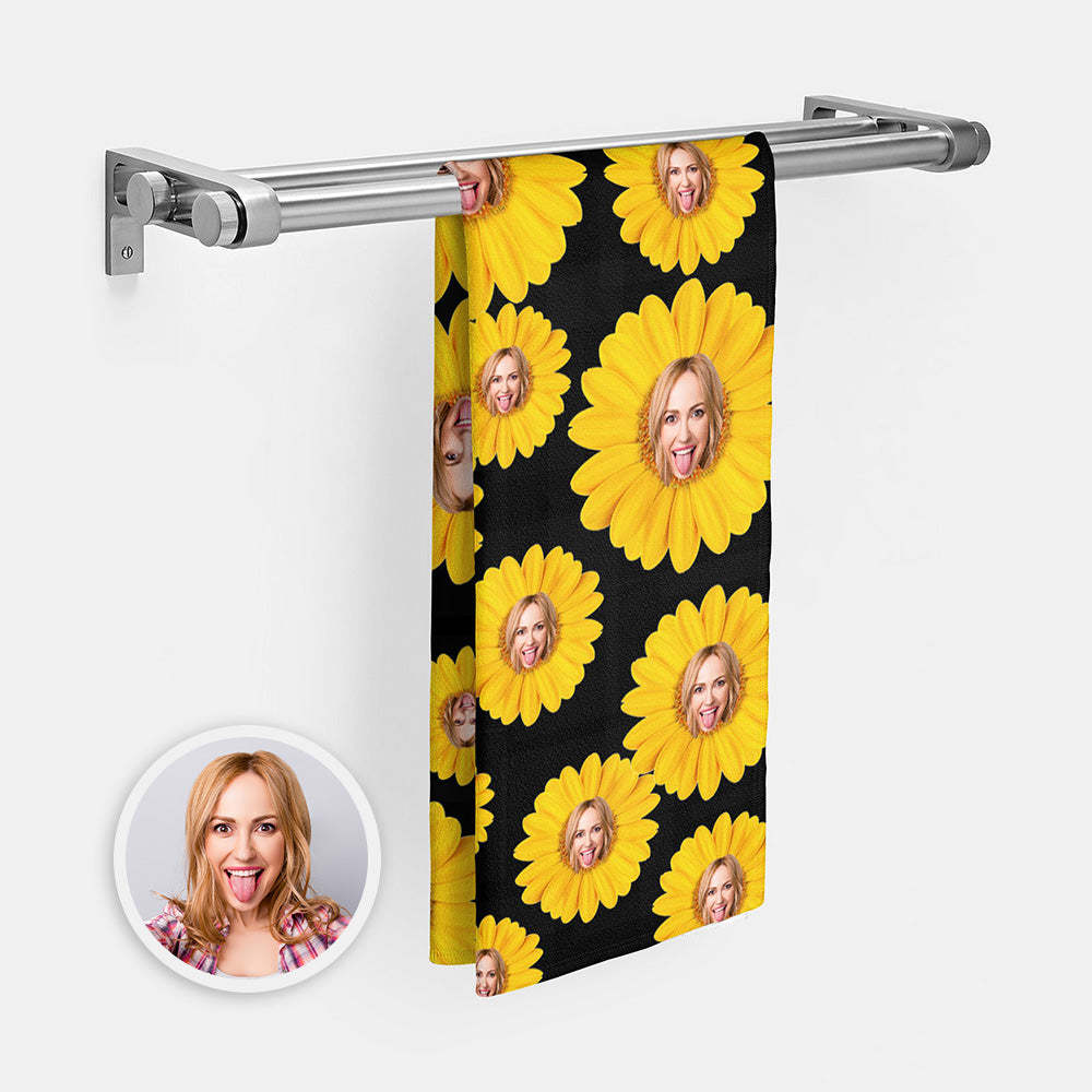 Custom Faces Sunflower Towel Personalized Photo Towel Funny Gift - 