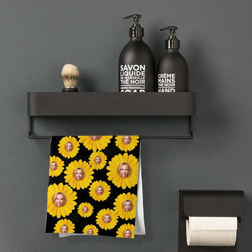 Custom Faces Sunflower Towel Personalized Photo Towel Funny Gift -