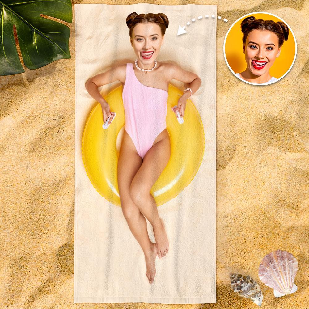 Custom Photo Face Beach Towel Face Towel With Your Dream Body Best Friend Gift 80*160cm - soufeelus