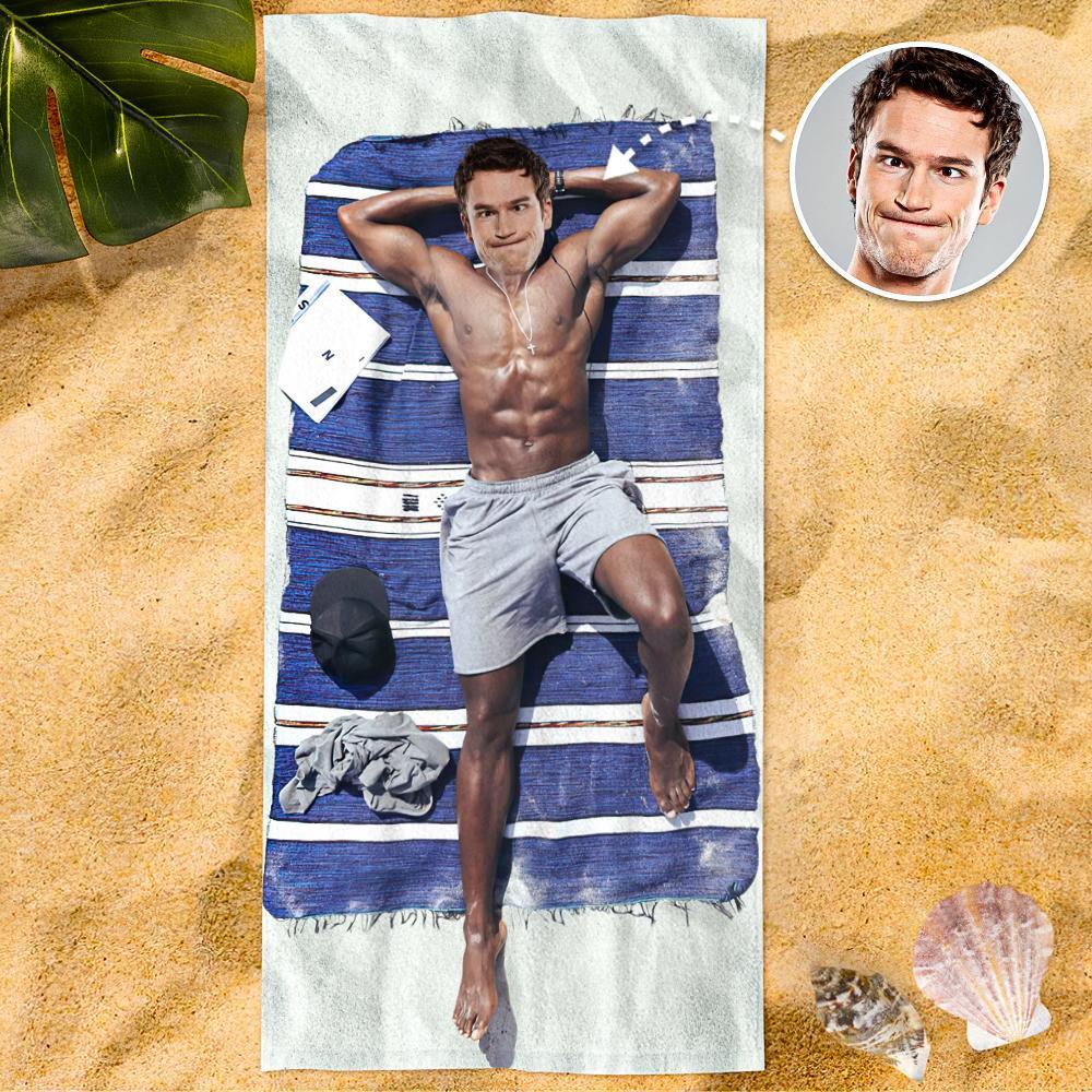 Custom Photo Face Beach Towel Face Towel With Your Dream Body Best Friend Gift 80*160cm - soufeelus