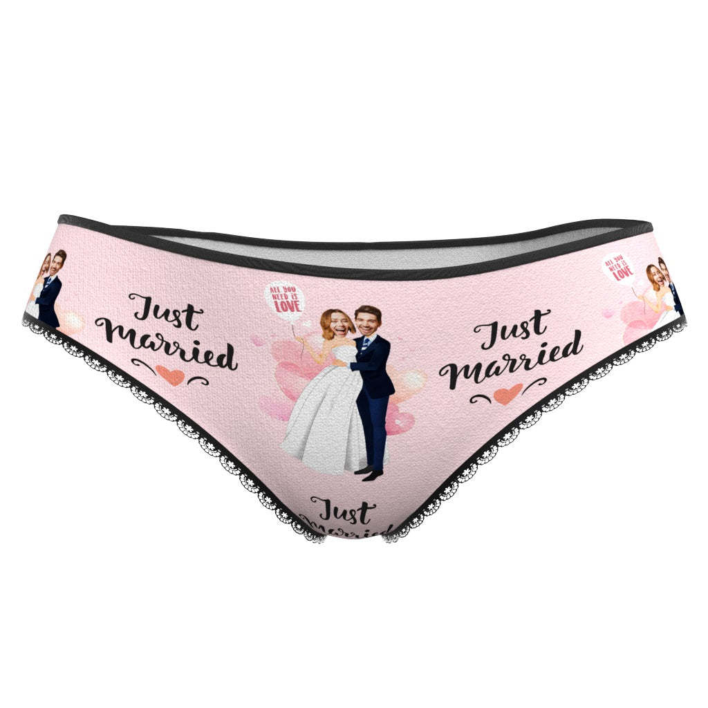 Custom Face Underwear Just Married Panties Gift for Wedding Couple -