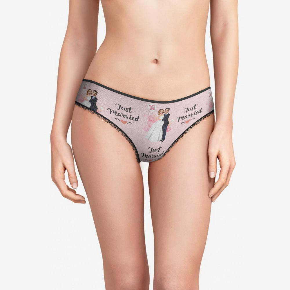 Custom Face Underwear Just Married Panties Gift for Wedding Couple -