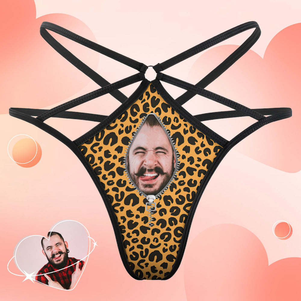 Custom Face Thong Leopard Zipper Face Funny Sexy Thongs Gift for Her - soufeelus
