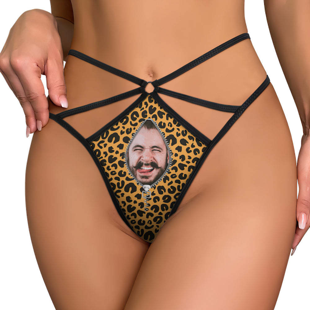 Custom Face Thong Leopard Zipper Face Funny Sexy Thongs Gift for Her - soufeelus