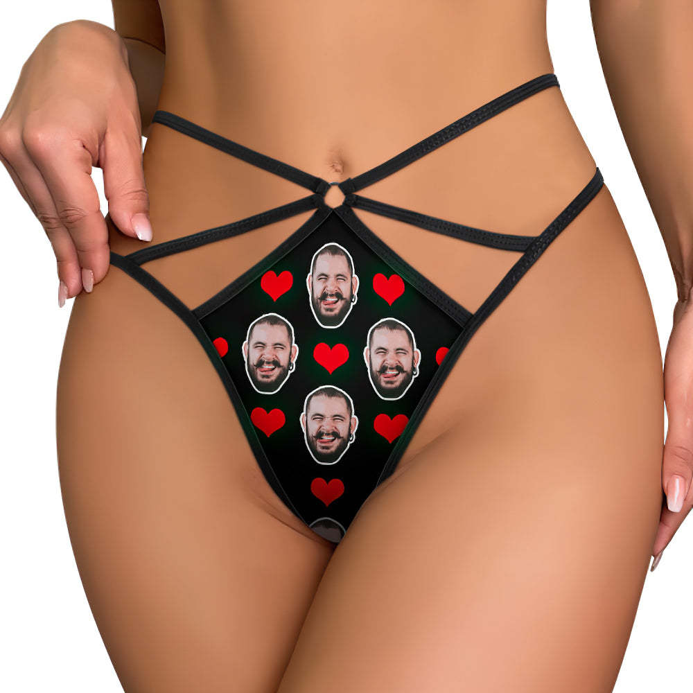 Custom Face Thong Red Heart Funny Sexy Thongs Personalized Gift for Her - soufeelus