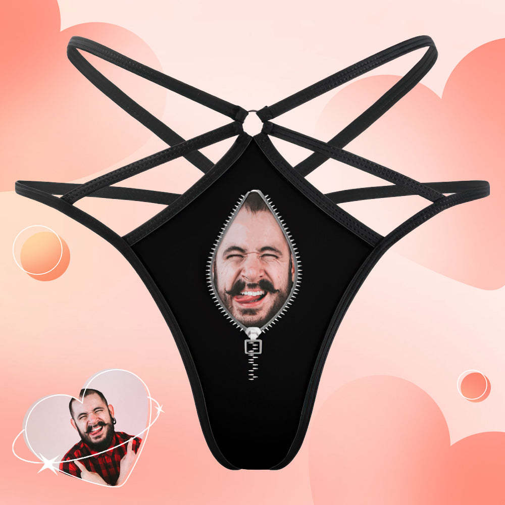 Custom Face Thong Personalized Zipper Photo Women's Funny Thongs - soufeelus