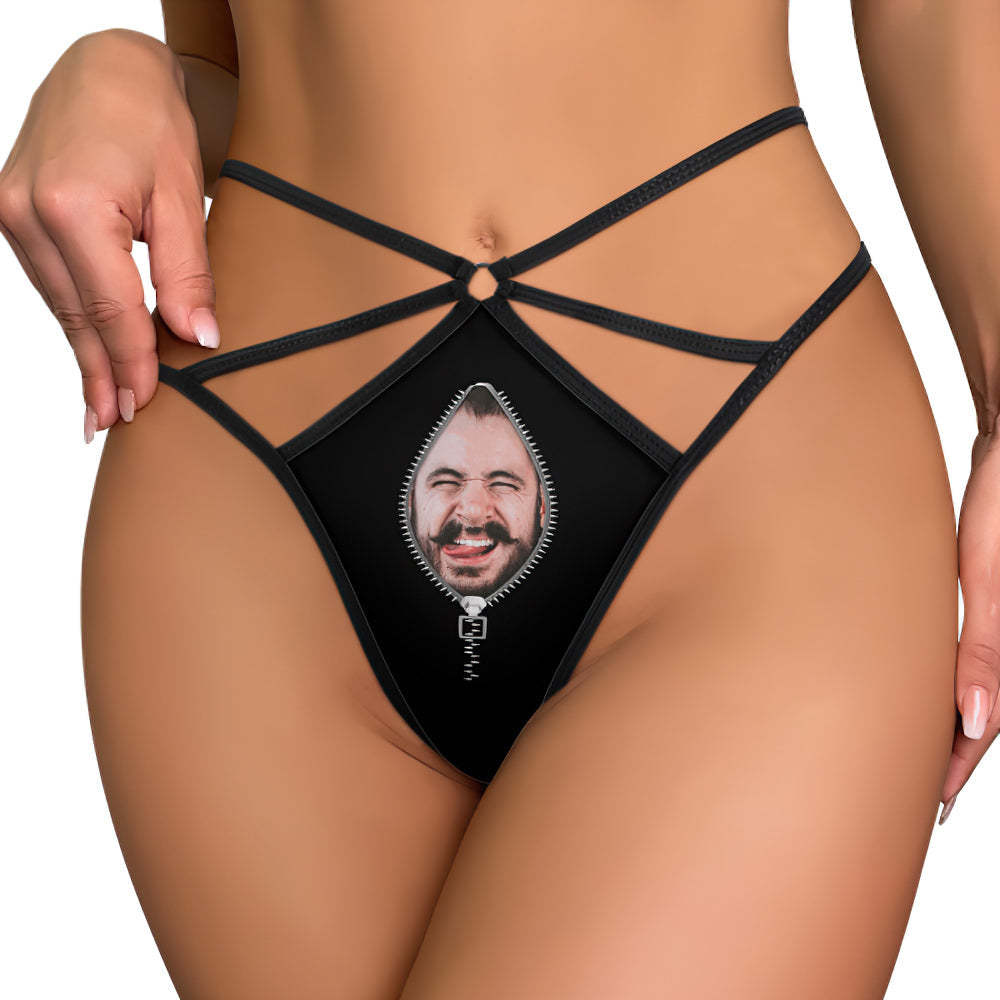 Custom Face Thong Personalized Zipper Photo Women's Funny Thongs - soufeelus