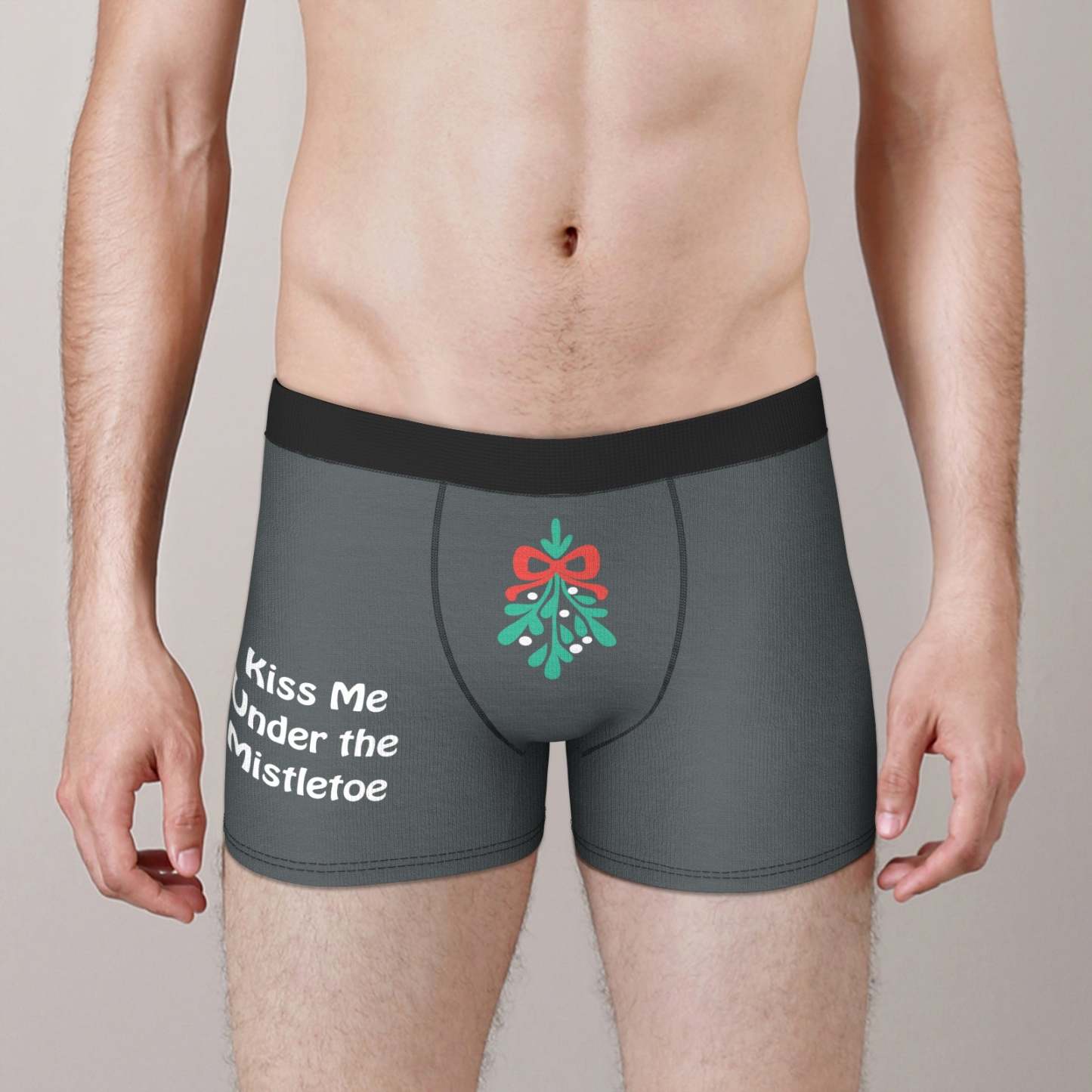 Men's Boxer Briefs Kiss Me Under the Mistletoe Christmas Fun Gift for Him - soufeelus