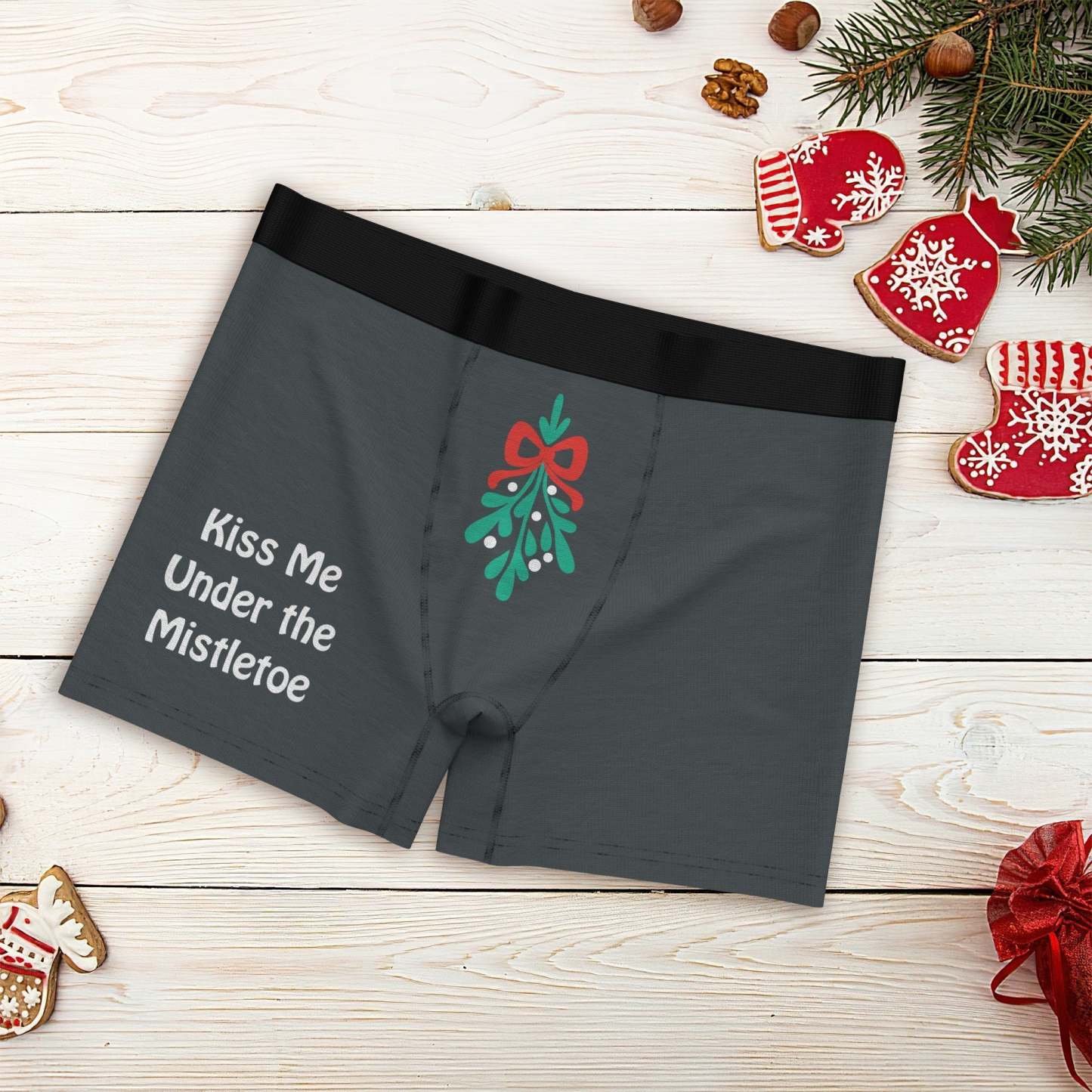 Men's Boxer Briefs Kiss Me Under the Mistletoe Christmas Fun Gift for Him - soufeelus