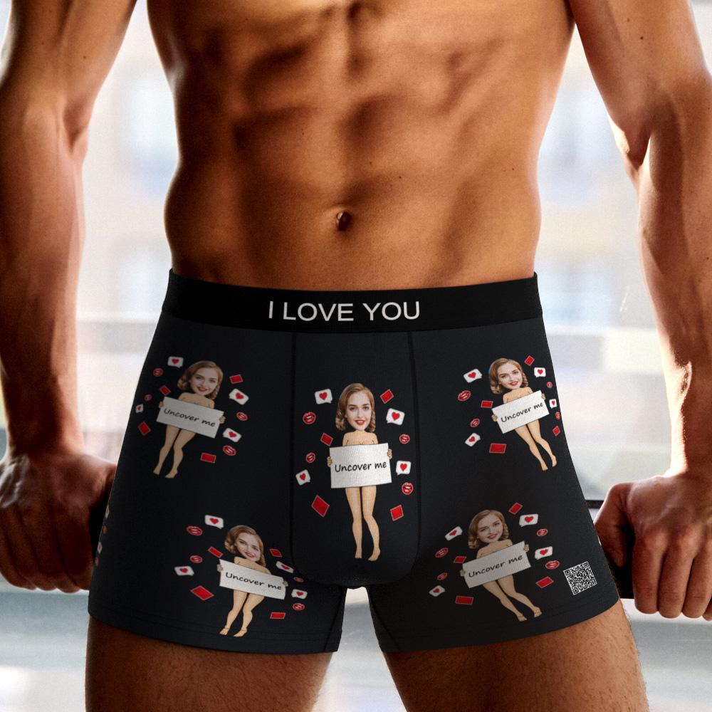 Custom Photo Boxer Uncover Me Underwear Men's Underwear Gift For Boyfriend AR View Valentine's Day Gift