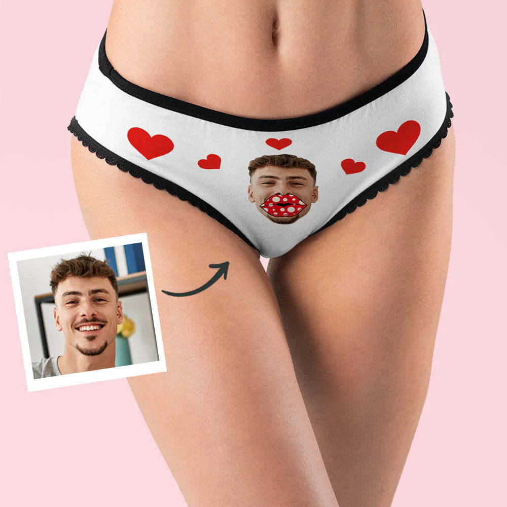 Custom Face Heart Boxers Personalized Lips Thongs Valentine's Day Gift For Her - soufeelus