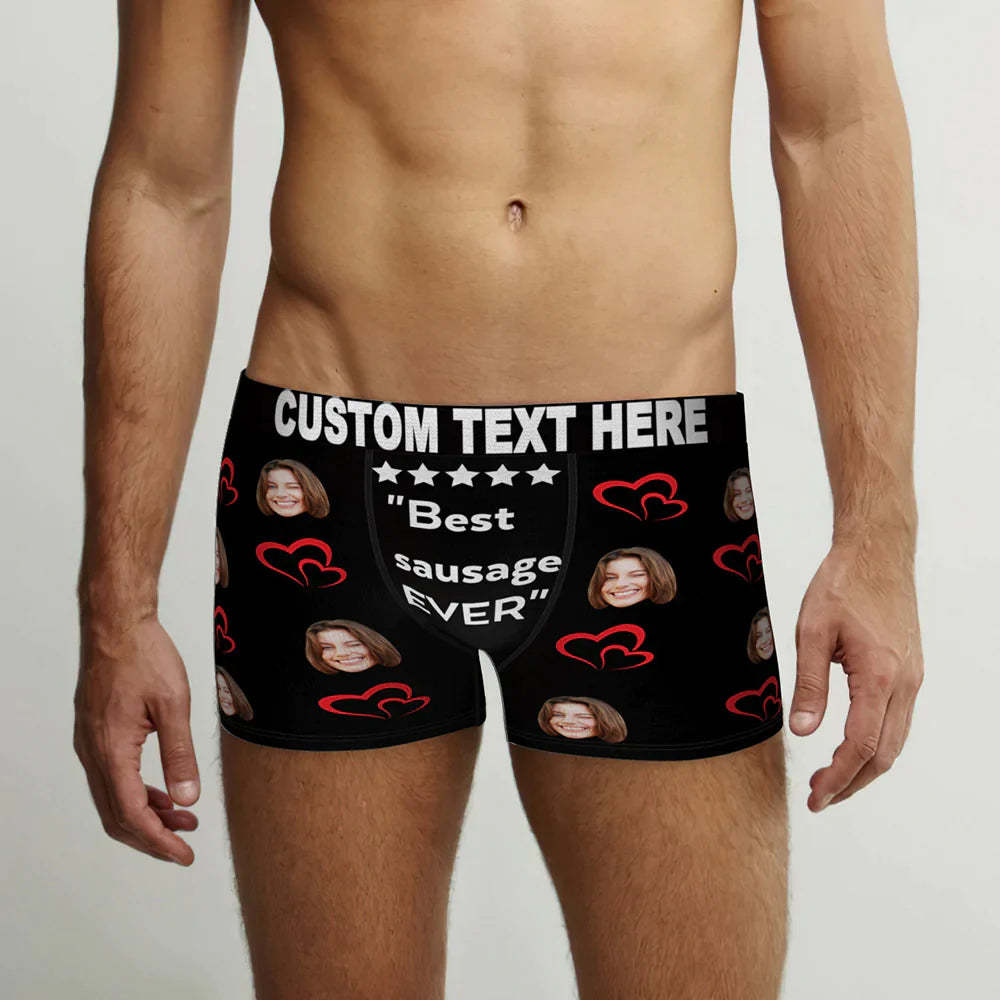 Custom Men's Face Boxer Briefs Best Sausage Ever Personalized Funny Valentine's Day Gift for Him - soufeelus