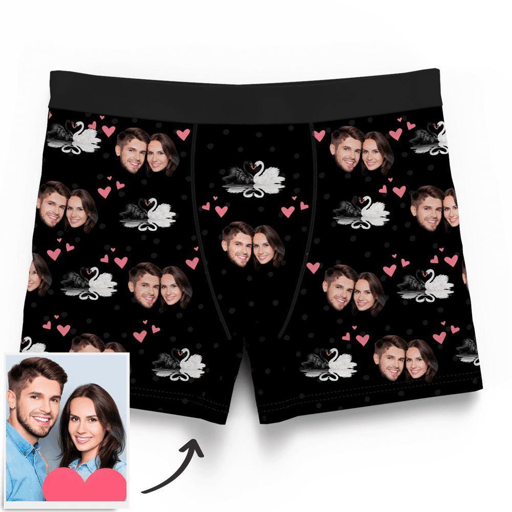 Couple Custom Swan And Face on Boxer Shorts Men's - soufeelus