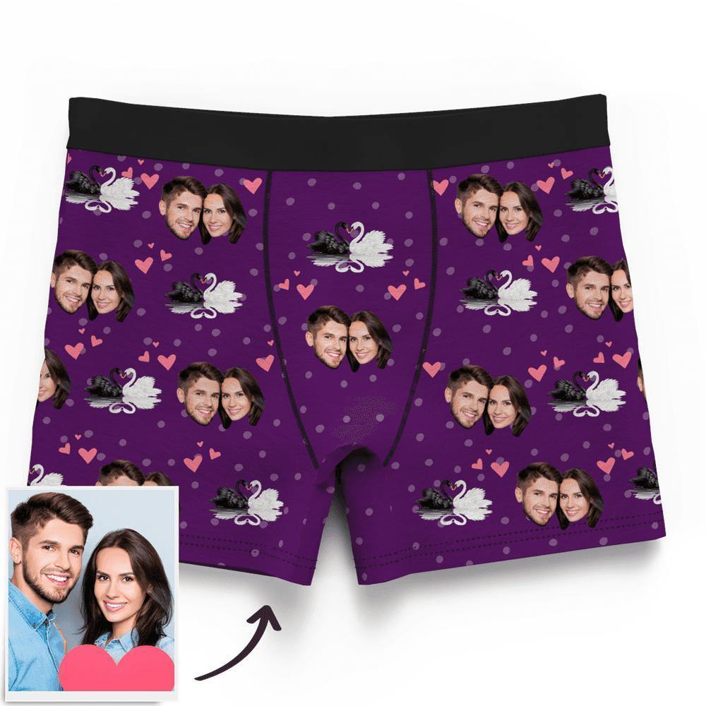 Couple Custom Swan And Face on Boxer Shorts Men's - soufeelus