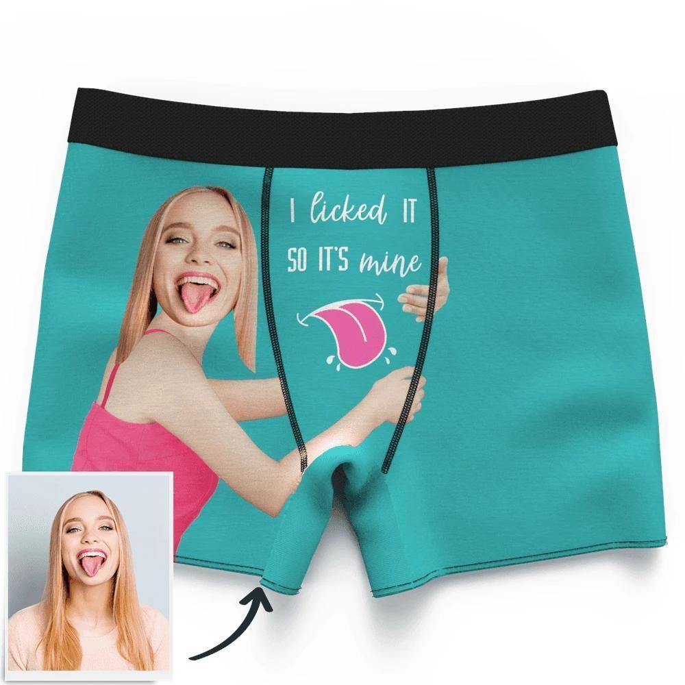 Men's Custom Face on Boxer Shorts I Licked It So It's Mine - soufeelus