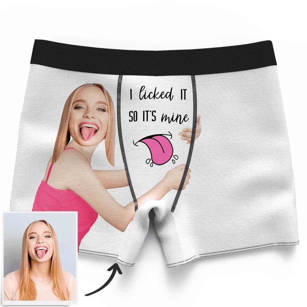 Men's Custom Face on Boxer Shorts I Licked It So It's Mine - soufeelus