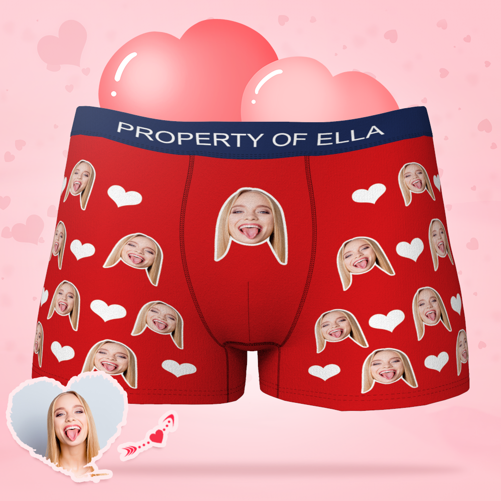 Custom Photo Boxer Men's Heart Face Underwear with Text Colorful Gifts for Him - soufeelus