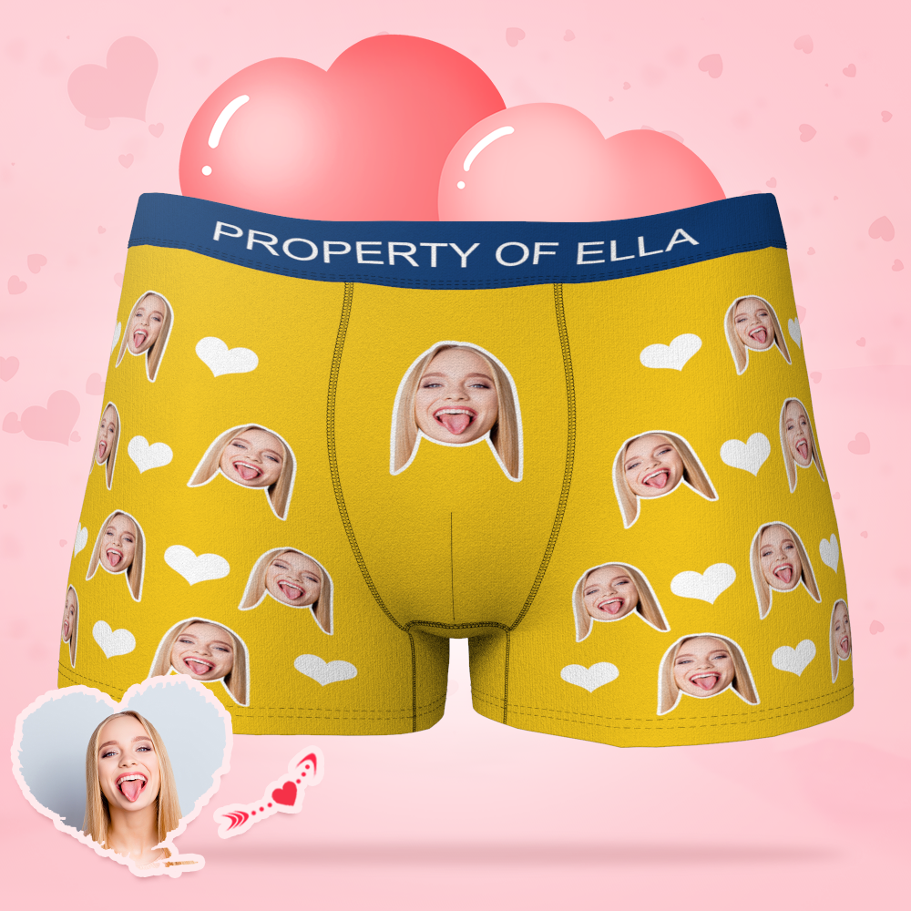 Custom Photo Boxer Men's Heart Face Underwear with Text Colorful Gifts for Him - soufeelus