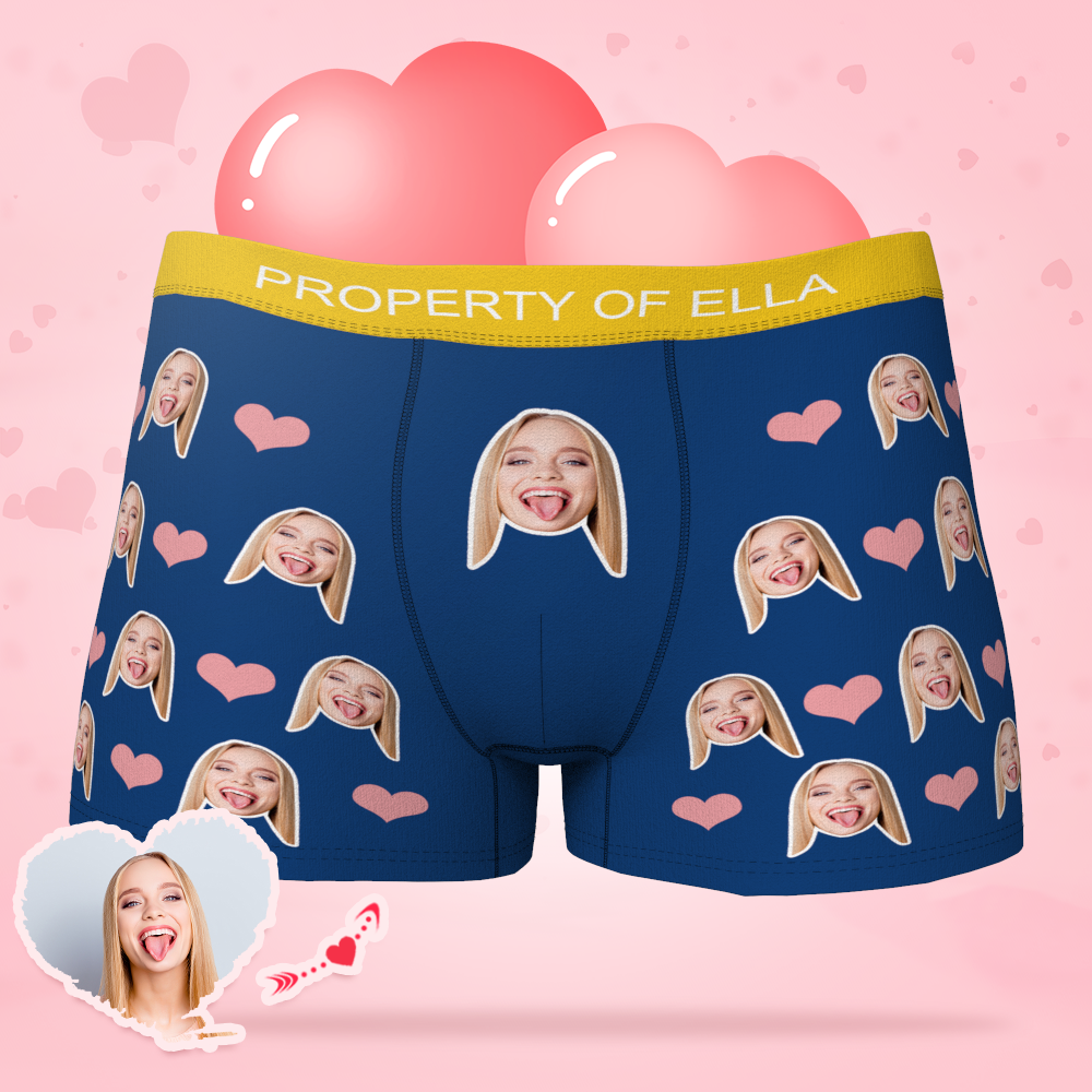 Custom Photo Boxer Men's Heart Face Underwear with Text Colorful Gifts for Him - soufeelus