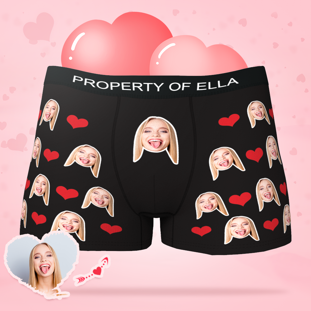 Custom Photo Boxer Men's Heart Face Underwear with Text Colorful Gifts for Him - soufeelus