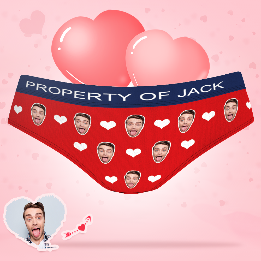 Custom Photo Boxer Heart Face Underwear with Text Women - soufeelus