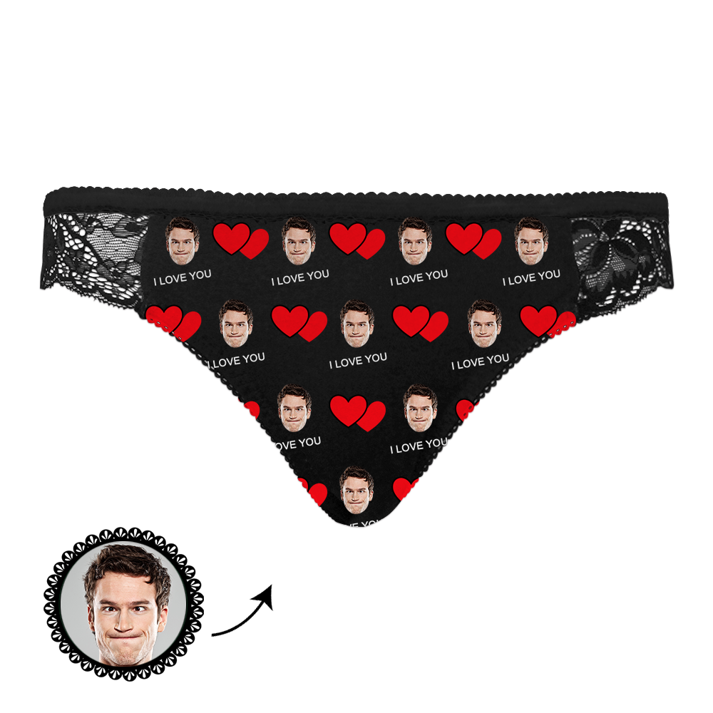 Custom Photo Face Underwear Heart Face Lace Sexy White Women's Gift - soufeelus