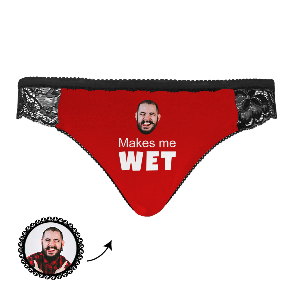 Custom Photo Face Underwear Sexy Lace Make Me Wet Black Women Gift - soufeelus