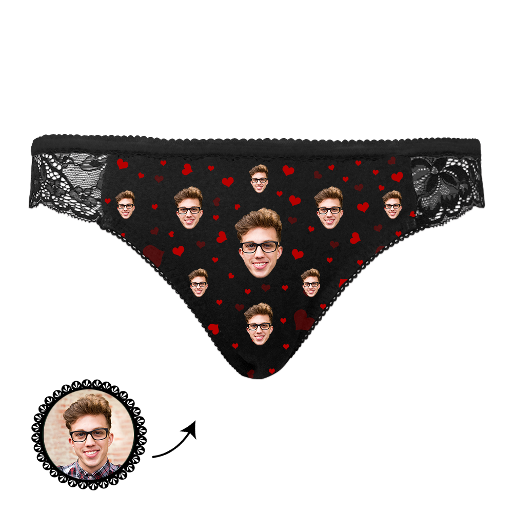 Custom Photo Face Underwear Heart Design Lace Women Gift - soufeelus