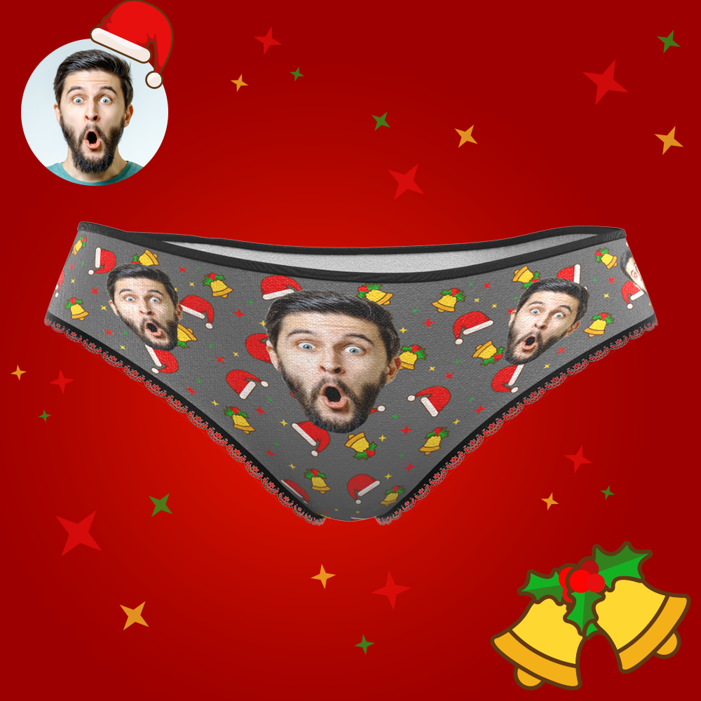 Custom Face Christmas Underwear, Funny Christmas Hat And Bells Underwear, Best Christmas Gift For Girfriend