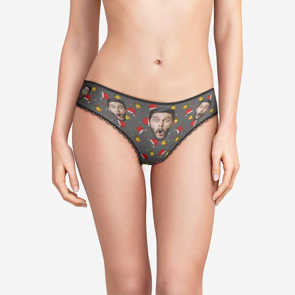 Custom Face Christmas Underwear, Funny Christmas Hat And Bells Underwear, Best Christmas Gift For Girfriend