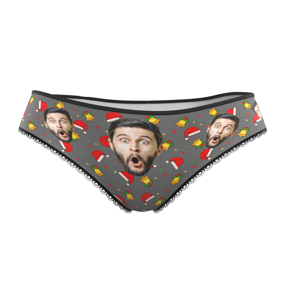 Custom Face Christmas Underwear, Funny Christmas Hat And Bells Underwear, Best Christmas Gift For Girfriend