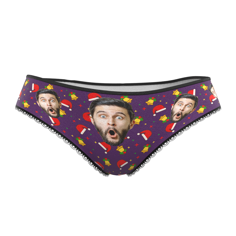 Custom Face Christmas Underwear, Funny Christmas Hat And Bells Underwear, Best Christmas Gift For Girfriend