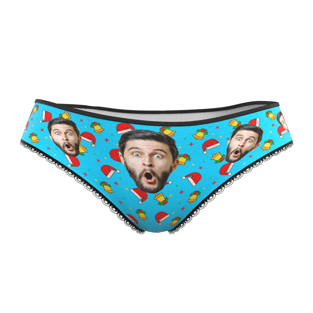 Custom Face Christmas Underwear, Funny Christmas Hat And Bells Underwear, Best Christmas Gift For Girfriend